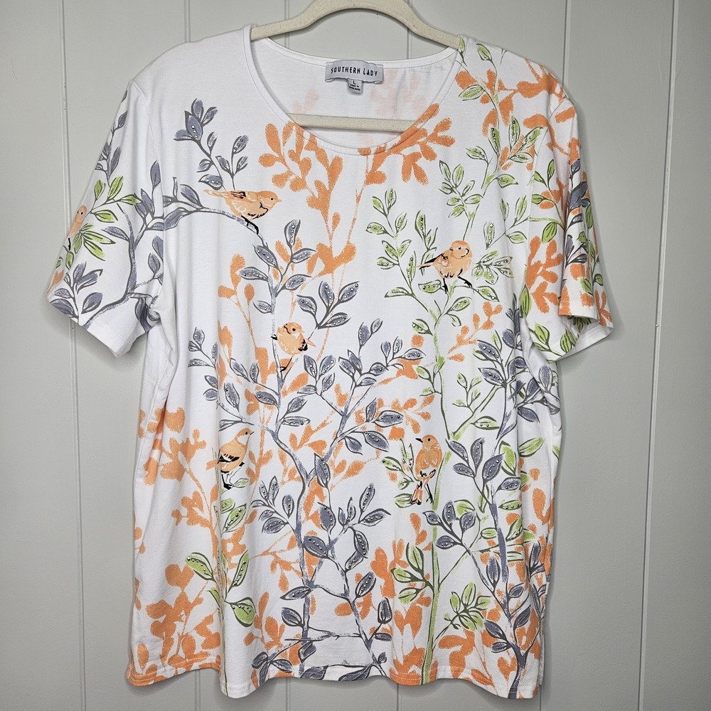 Southern Lady Large Pull On Top Bird Theme Short‎ Sleeve